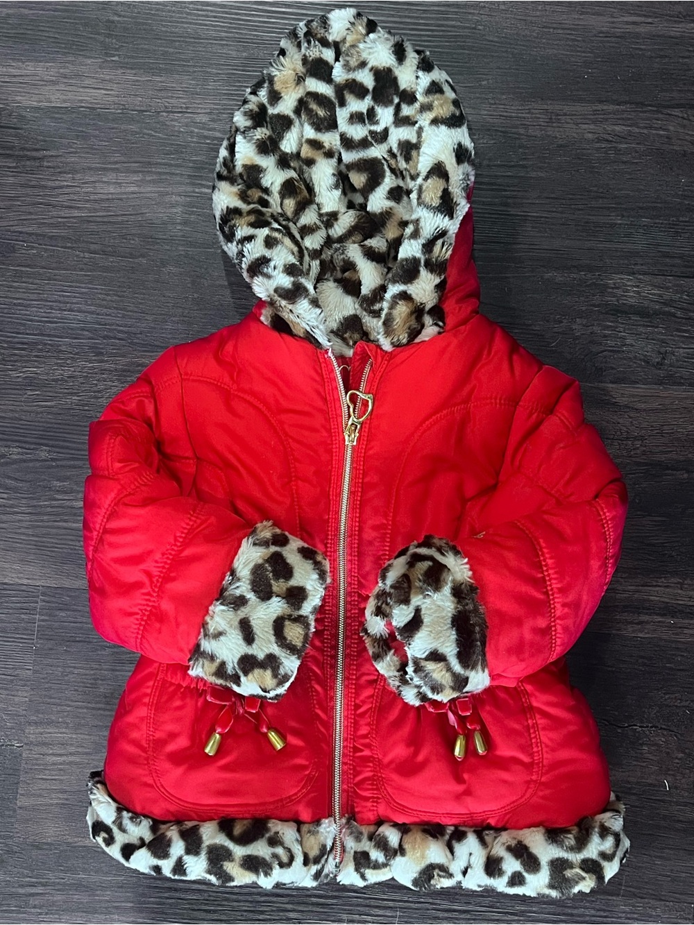 Pistachio Red Heart Puffer Zip Up Coat For Toddler Girl Size 2T ~ EUC